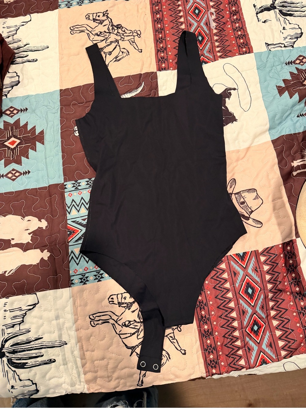 Black One-Piece Bodysuit with Snap Back
